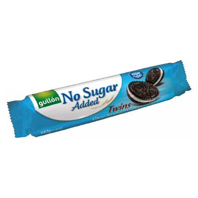 Sladkosti bez cukru - Gullón Twins kakaové sušienky plnené krémom, bez prídavku cukru 147 g